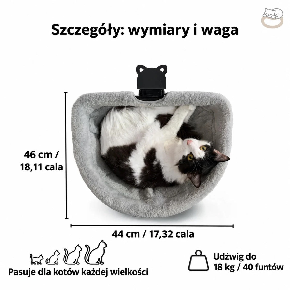 Wymiary hamaka Biurkot 46 × 44 cm, udźwig 18 kg
